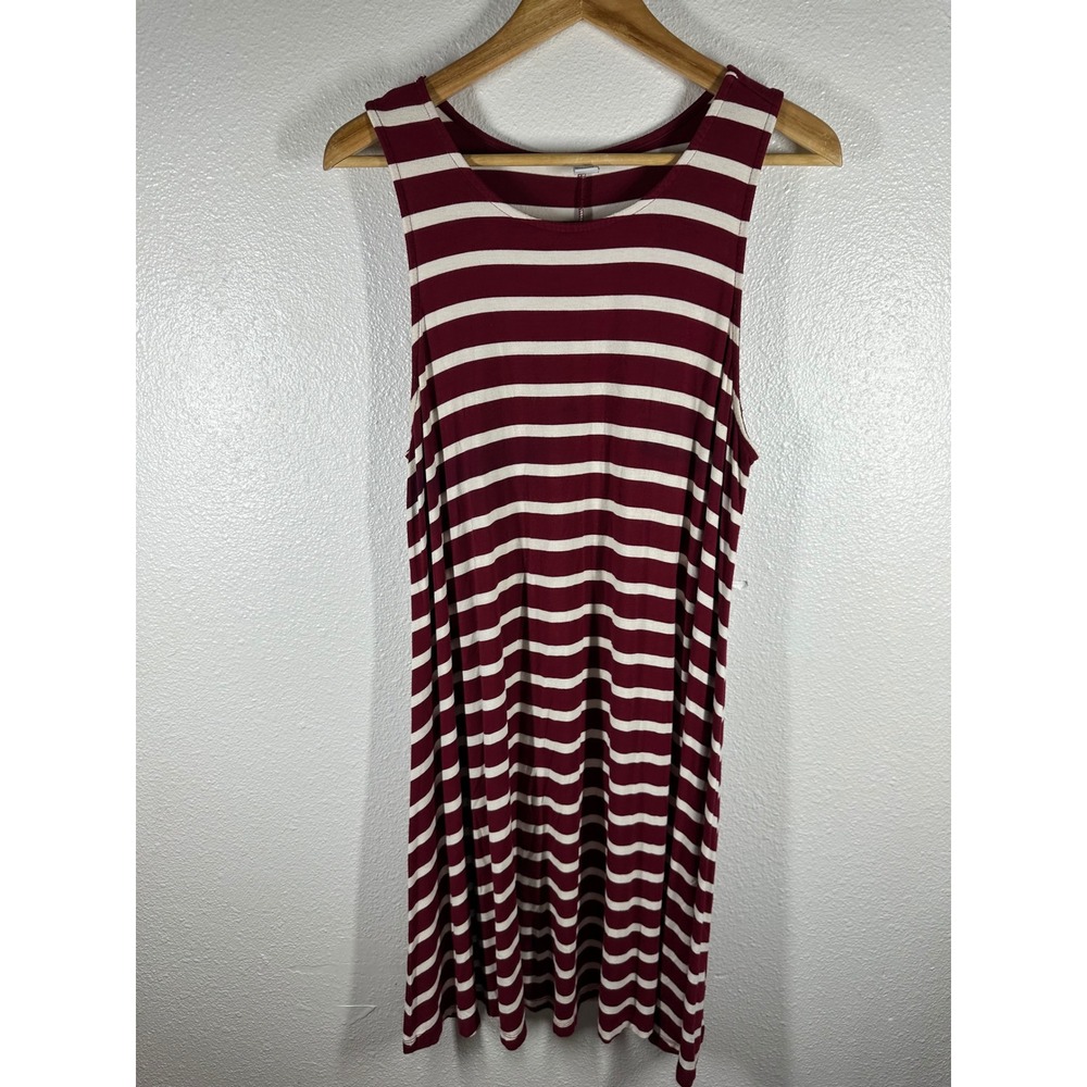 Old Navy Dress Women L Burgundy Striped Sleeveless Swing Casual Knit Mini